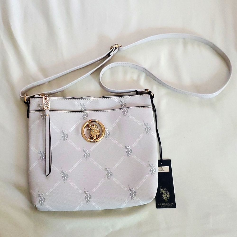 NWT U.S Polo Assn. Grey & White Crossbody Bag
